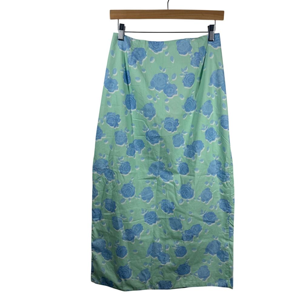 Collective The Label Pencil Midi Skirt Women XL Mint Blue Floral NWT Spring